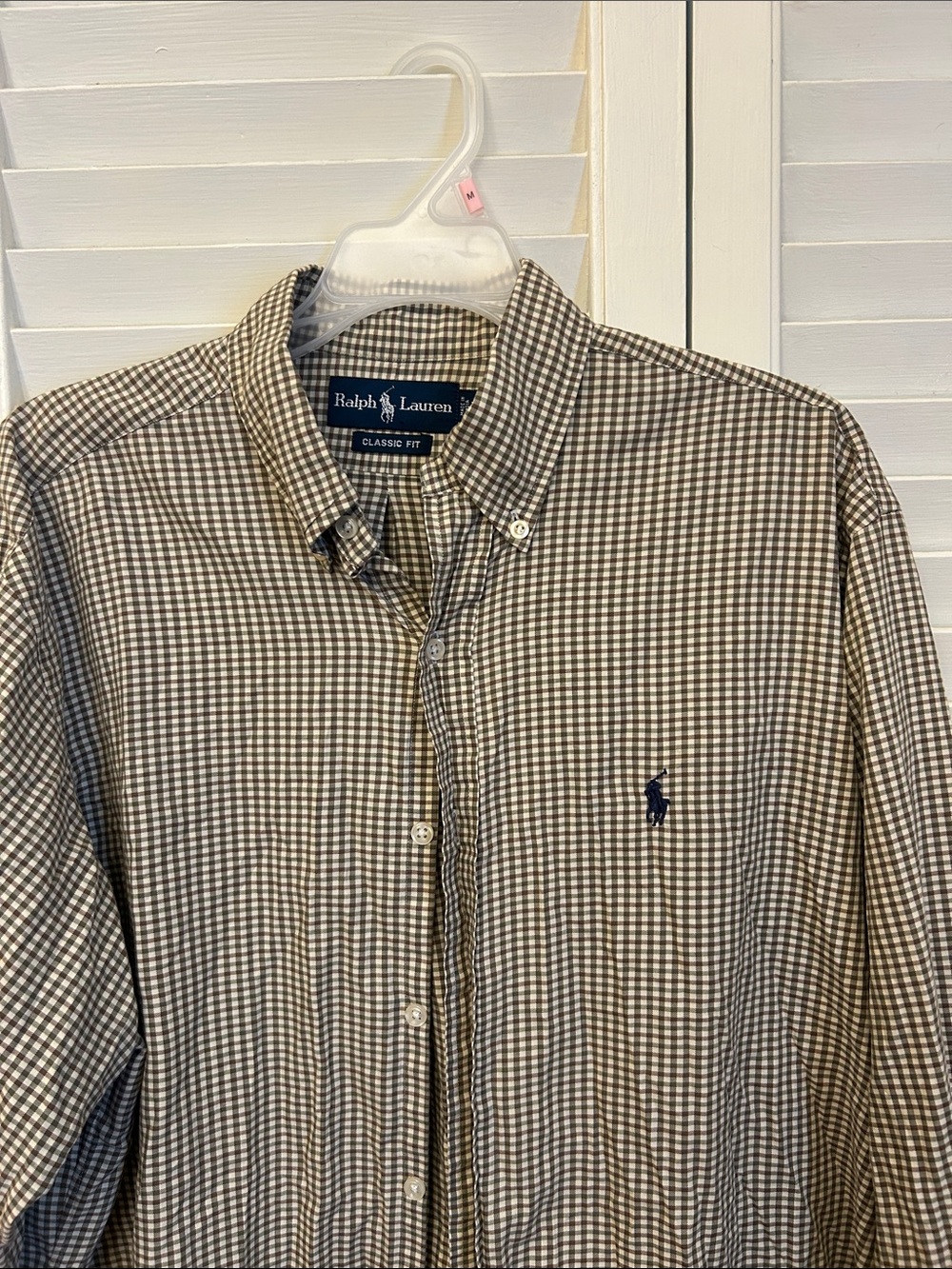 Ralph Lauren Brown and White Gingham Button-Down Shirt